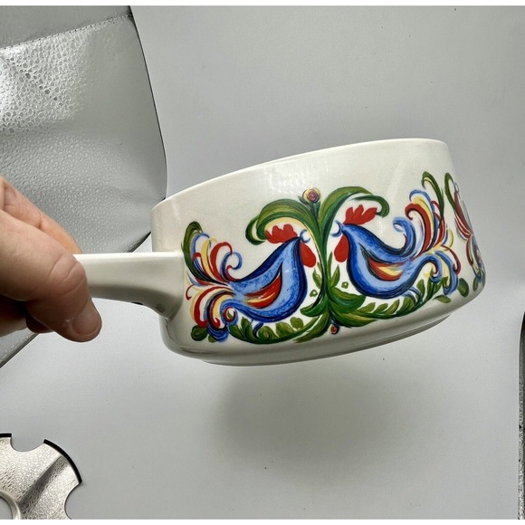 Vtg Villeroy & Boch Rooster Design Fondue Pot With Glass Insert & Lid Porcelain - Picture 16 of 16